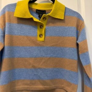 Striped Polo Sweater with Yellow Collar